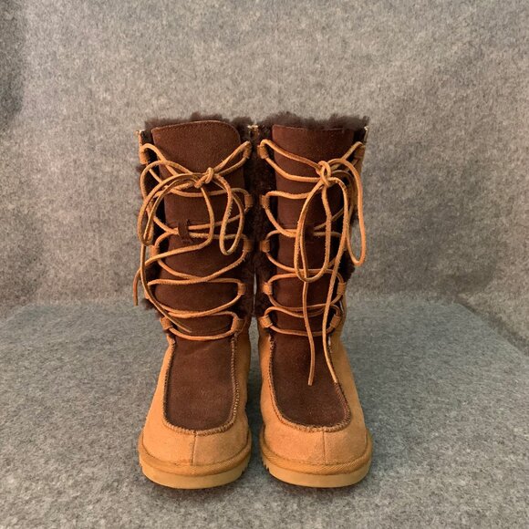 UGG Australia 5278 Girls Youth Tall Sheepskin Brown Leather Suede Lace Up Boots - Picture 4 of 13